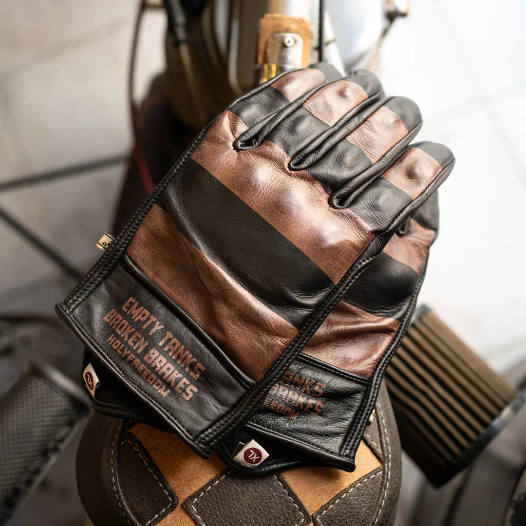 Gants Holyfreedom Dalton marron, gant moto custom noir et gris