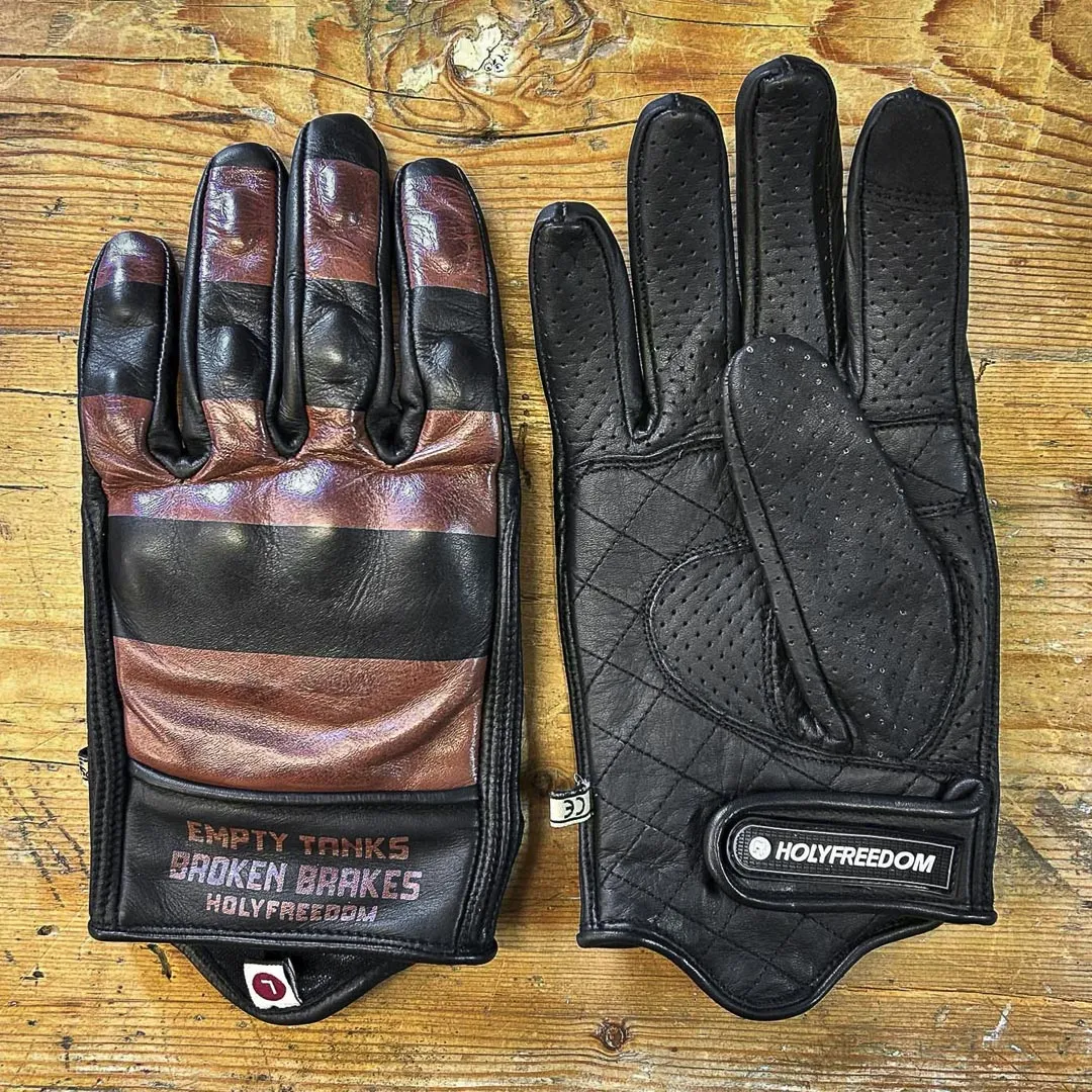 Gants Holyfreedom Dalton marron, gant moto custom noir et gris