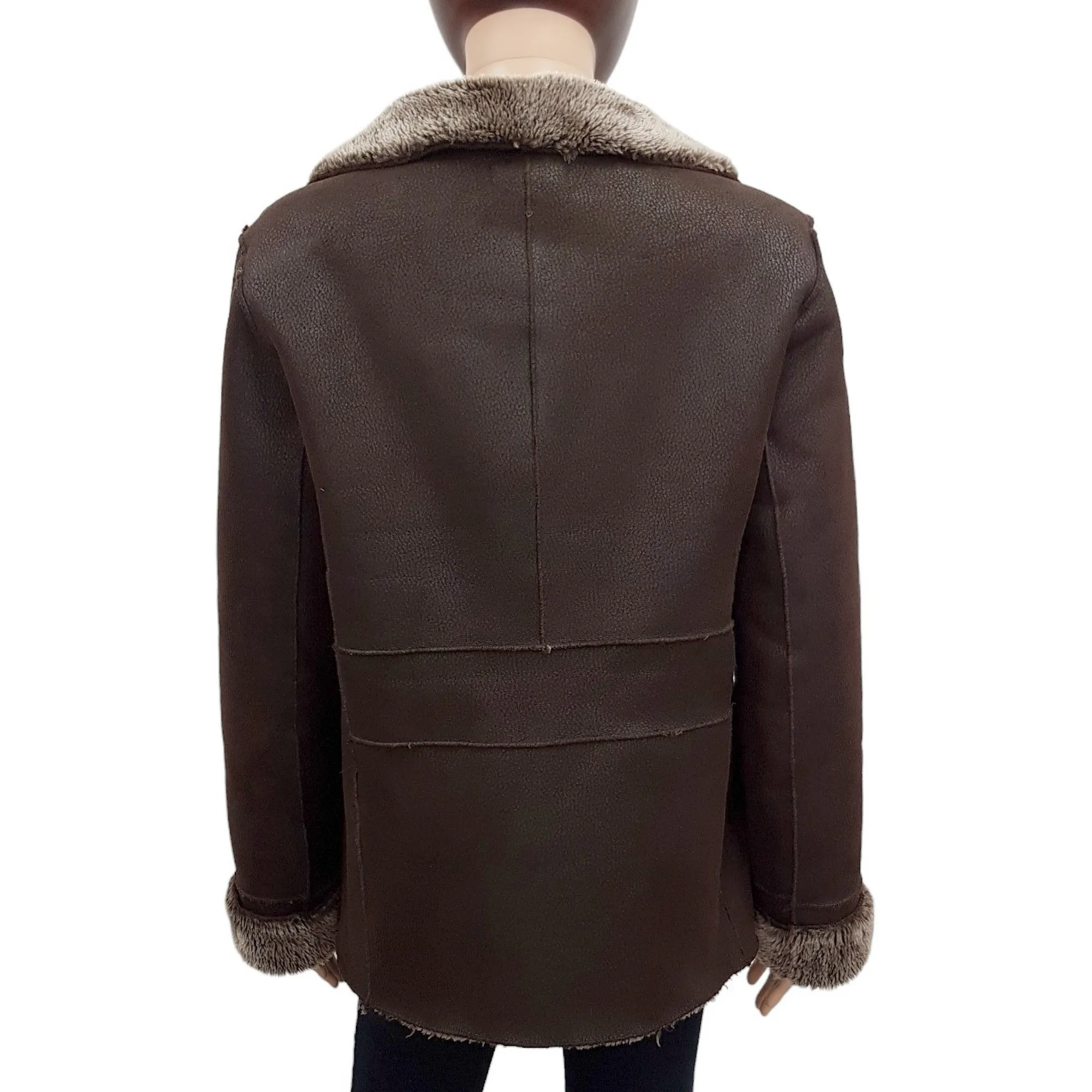 Manteau Burton T L façon peau retournée fourrure synthétique marron