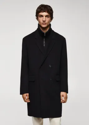 Manteaux | Homme MANGO Manteau Croisé Fait Main Laine Recyclée Noir