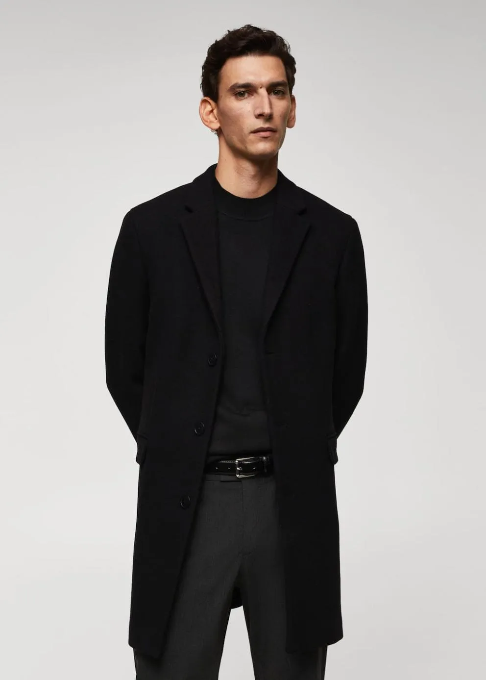 Manteaux | Homme MANGO Manteau Long Laine Recyclée Noir