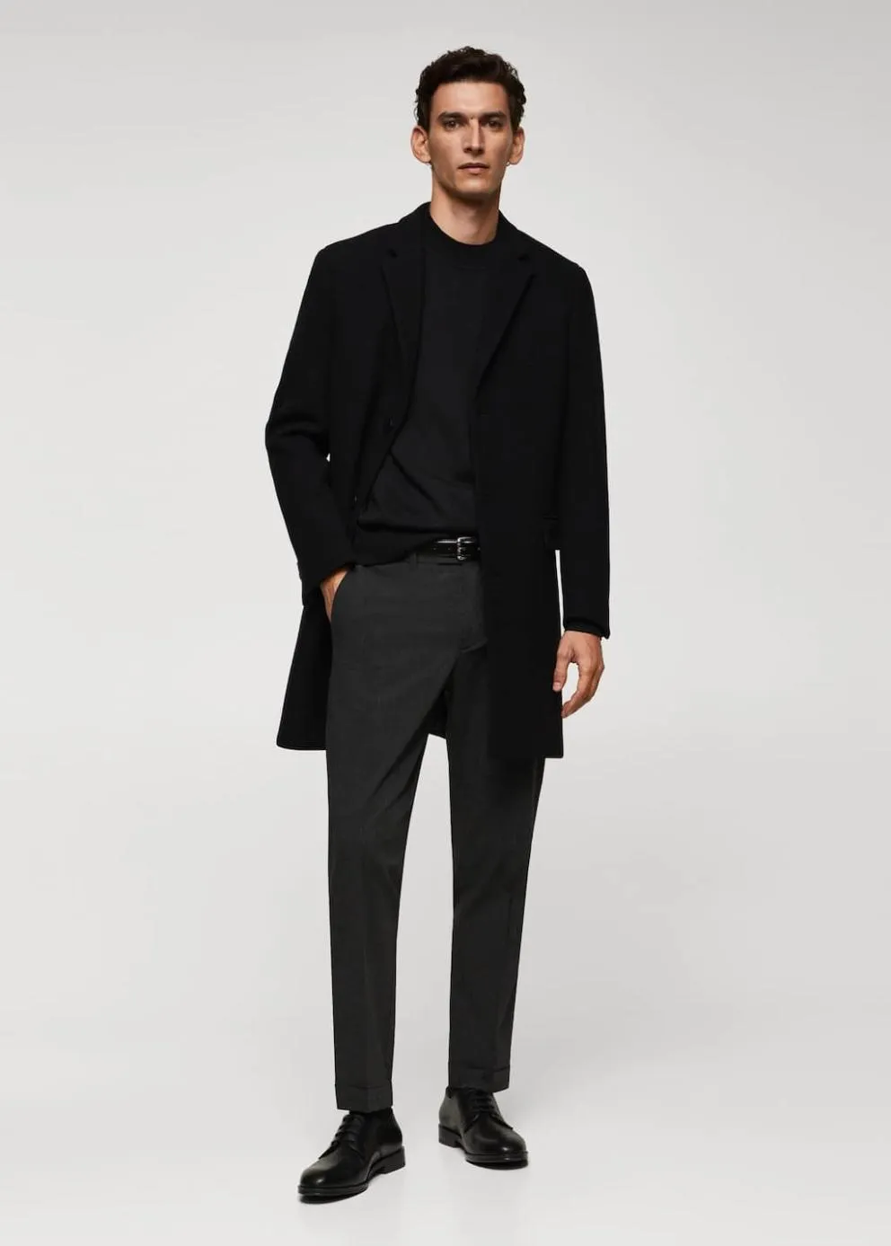 Manteaux | Homme MANGO Manteau Long Laine Recyclée Noir