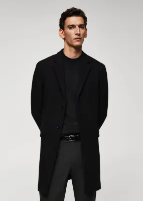 Manteaux | Homme MANGO Manteau Long Laine Recyclée Noir