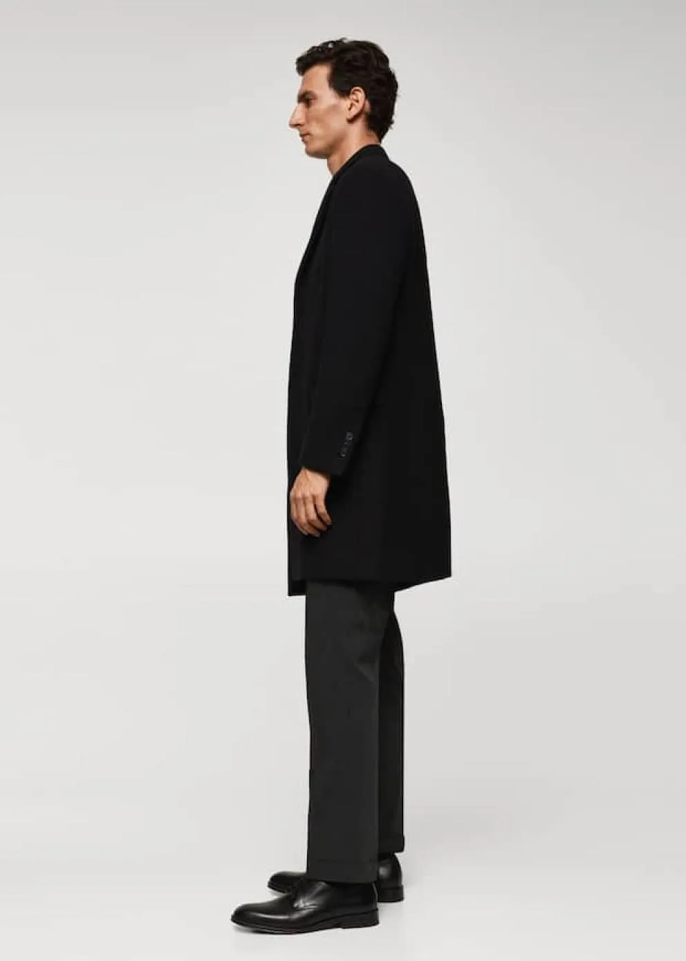 Manteaux | Homme MANGO Manteau Long Laine Recyclée Noir