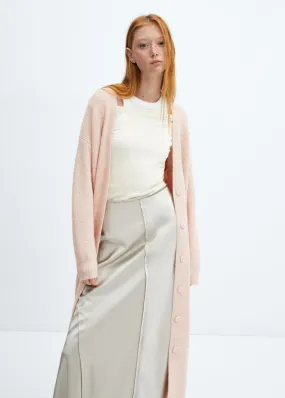 Pulls Et Cardigans | Femme MANGO Cardigan Long à Boutons Rose Pastel