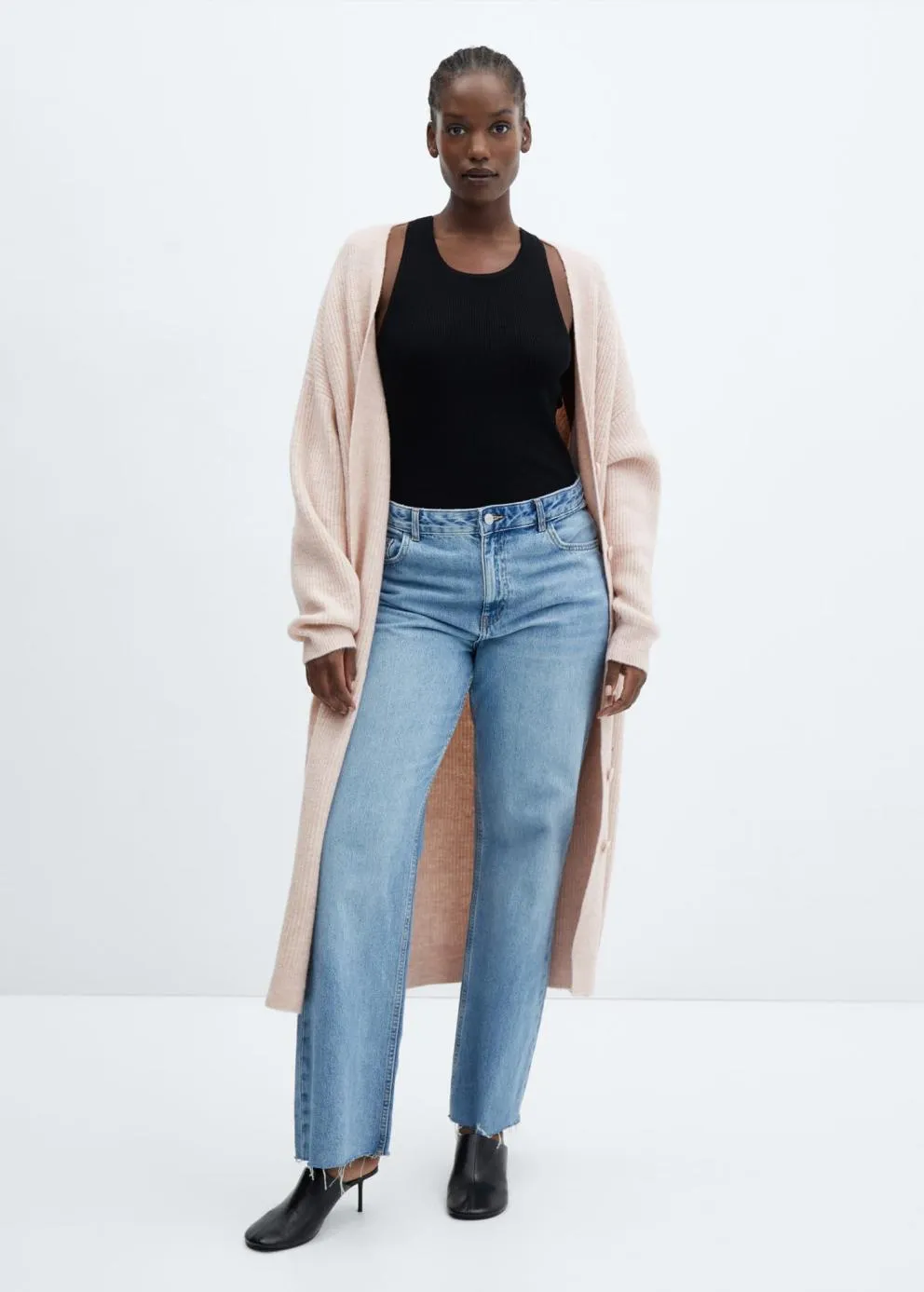 Pulls Et Cardigans | Femme MANGO Cardigan Long à Boutons Rose Pastel