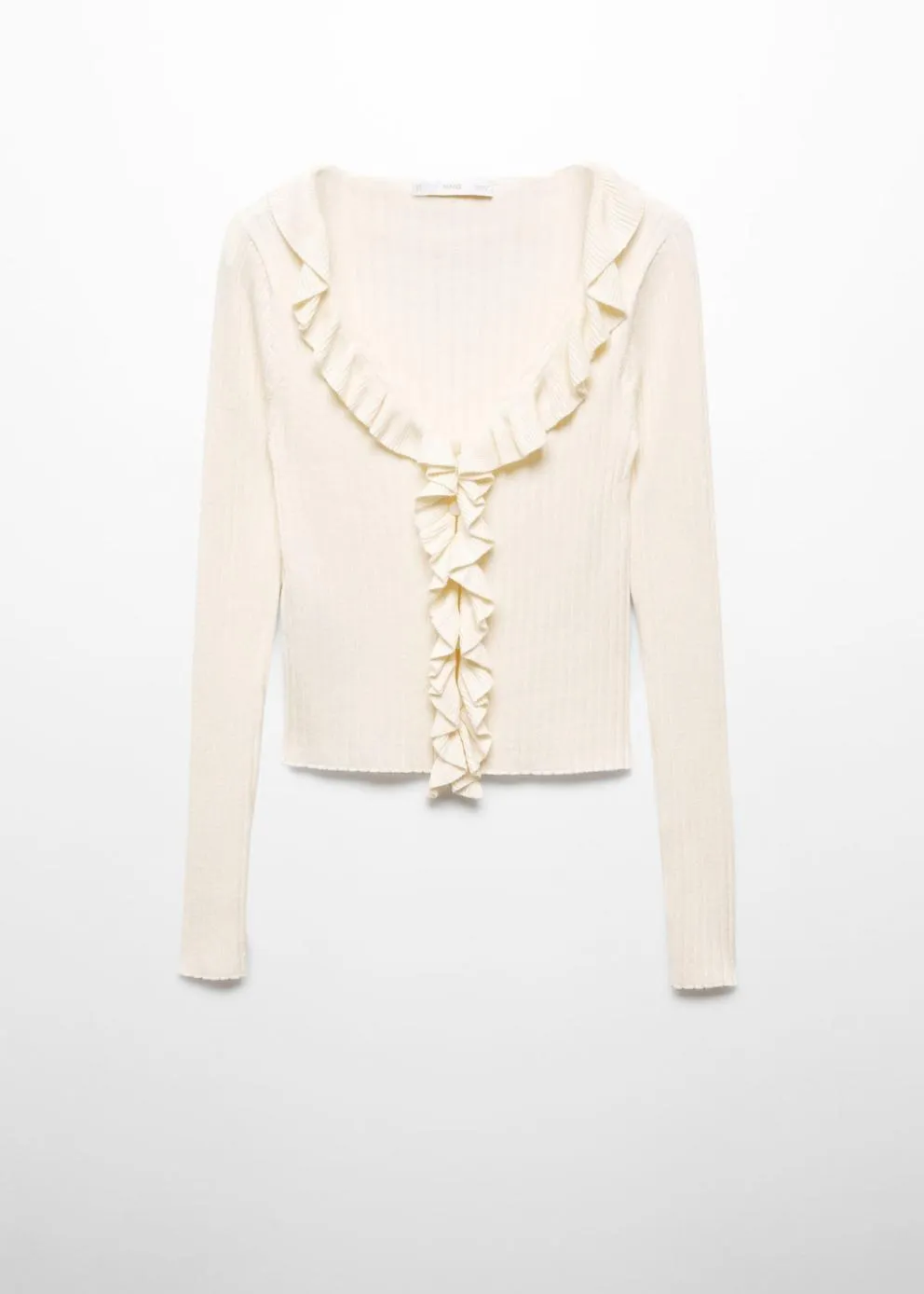 Pulls Et Cardigans | Femme MANGO Cardigan Maille Volants Blanc Cassé