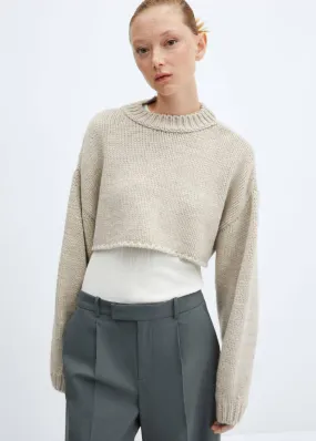 Pulls Et Cardigans | Femme MANGO Pull-over Crop Col Rond Gris Clair/pastel