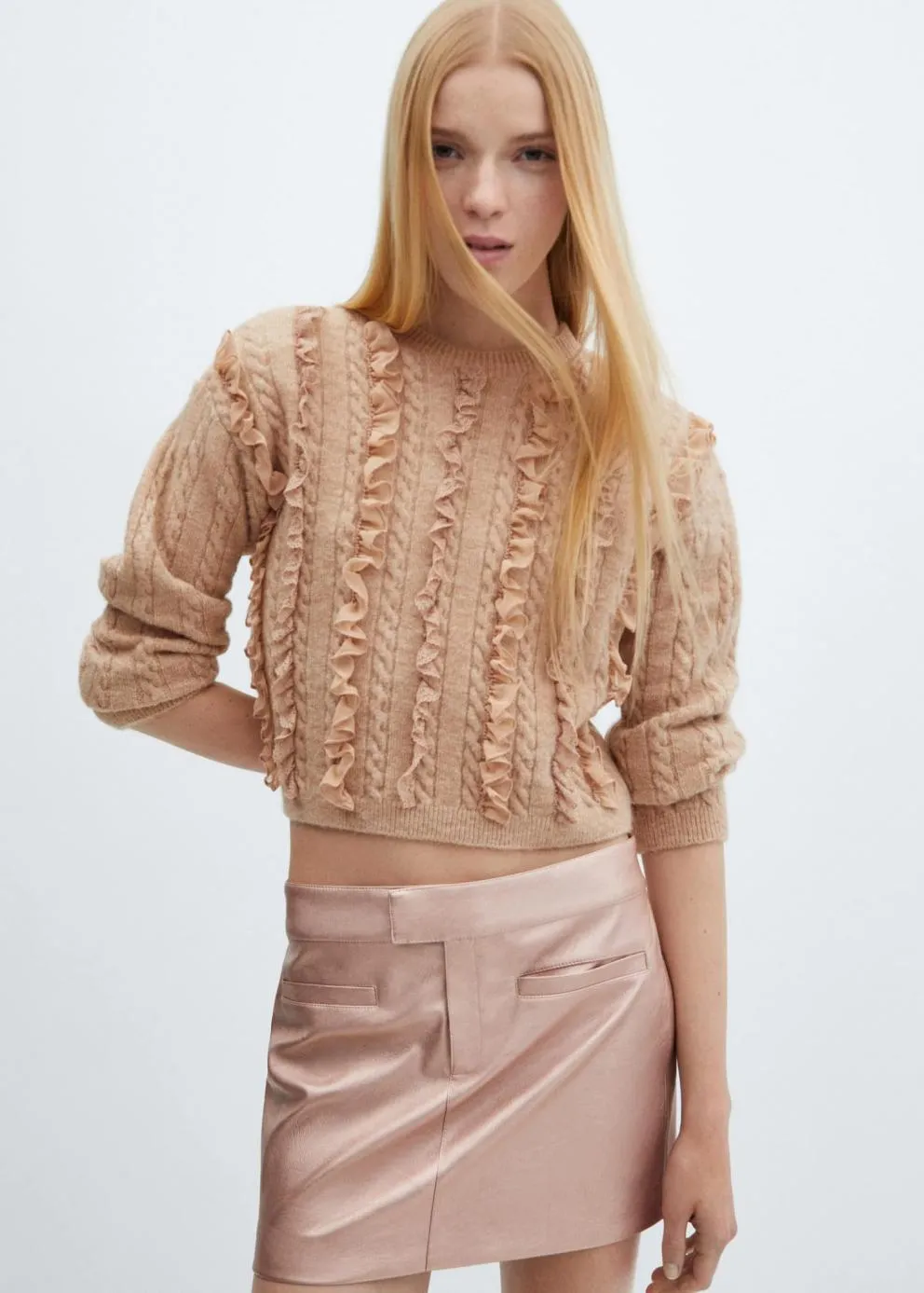 Pulls Et Cardigans | Femme MANGO Pull-over Crop Volants Rose