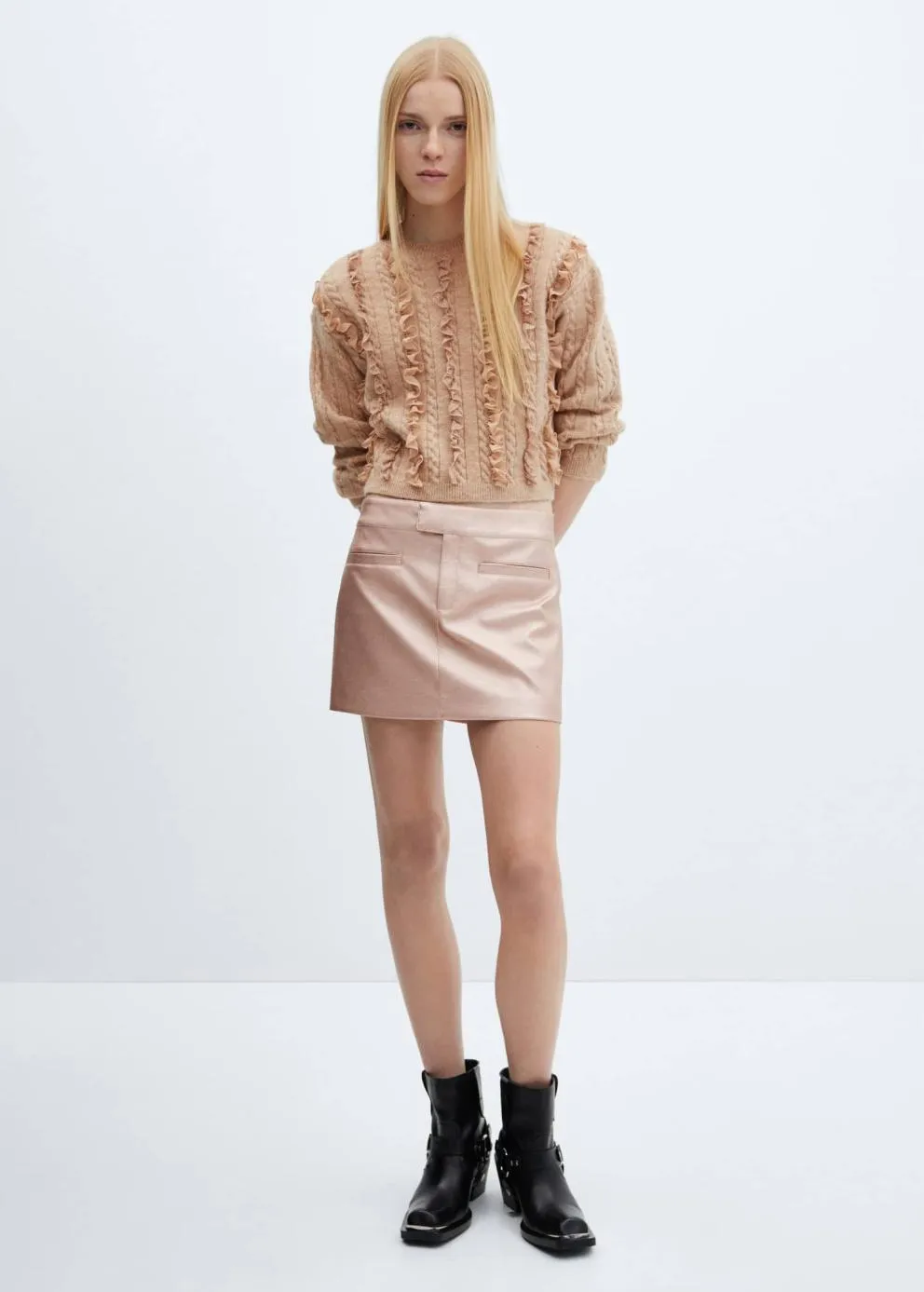 Pulls Et Cardigans | Femme MANGO Pull-over Crop Volants Rose