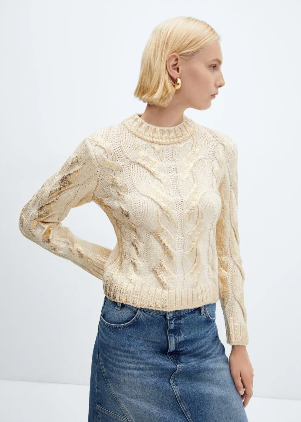 Pulls Et Cardigans | Femme MANGO Pull-over Torsadé Foil Or