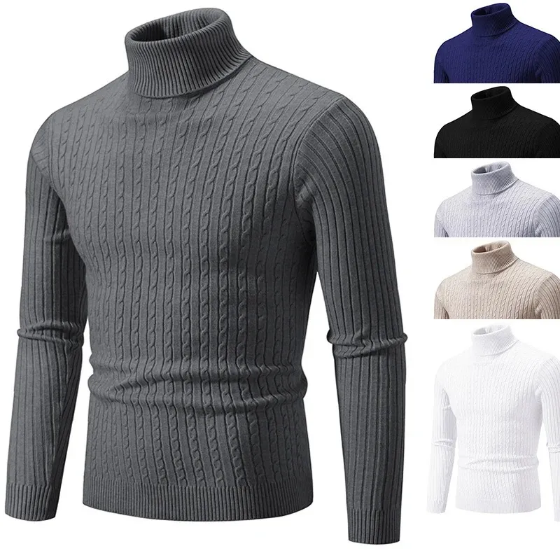 Pulls à col roulé pour hommes torsadé, Slim Fit, Chaud, Casual