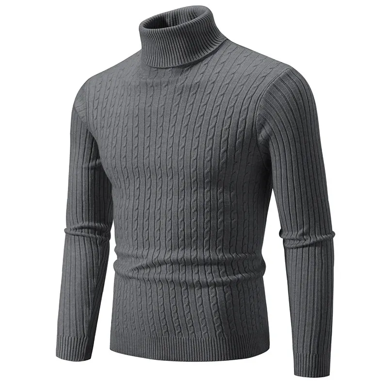 Pulls à col roulé pour hommes torsadé, Slim Fit, Chaud, Casual