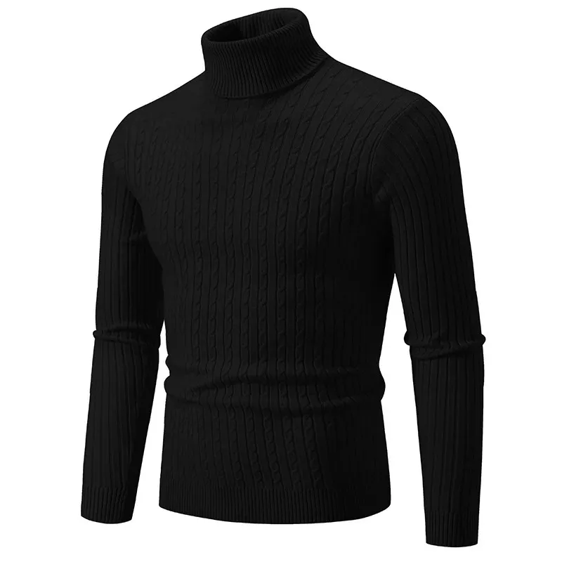 Pulls à col roulé pour hommes torsadé, Slim Fit, Chaud, Casual