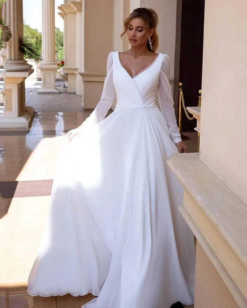 Robe De Mariée Hiver Manches Longues Blanche