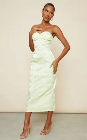 Robe mi-longue texturée tissée vert citron à détail bonnets