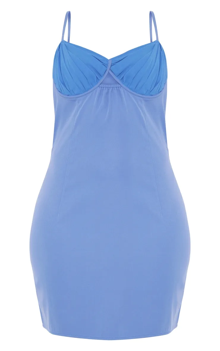 Shape Mini robe tissée bleue à détail bonnets froncés et bretelles