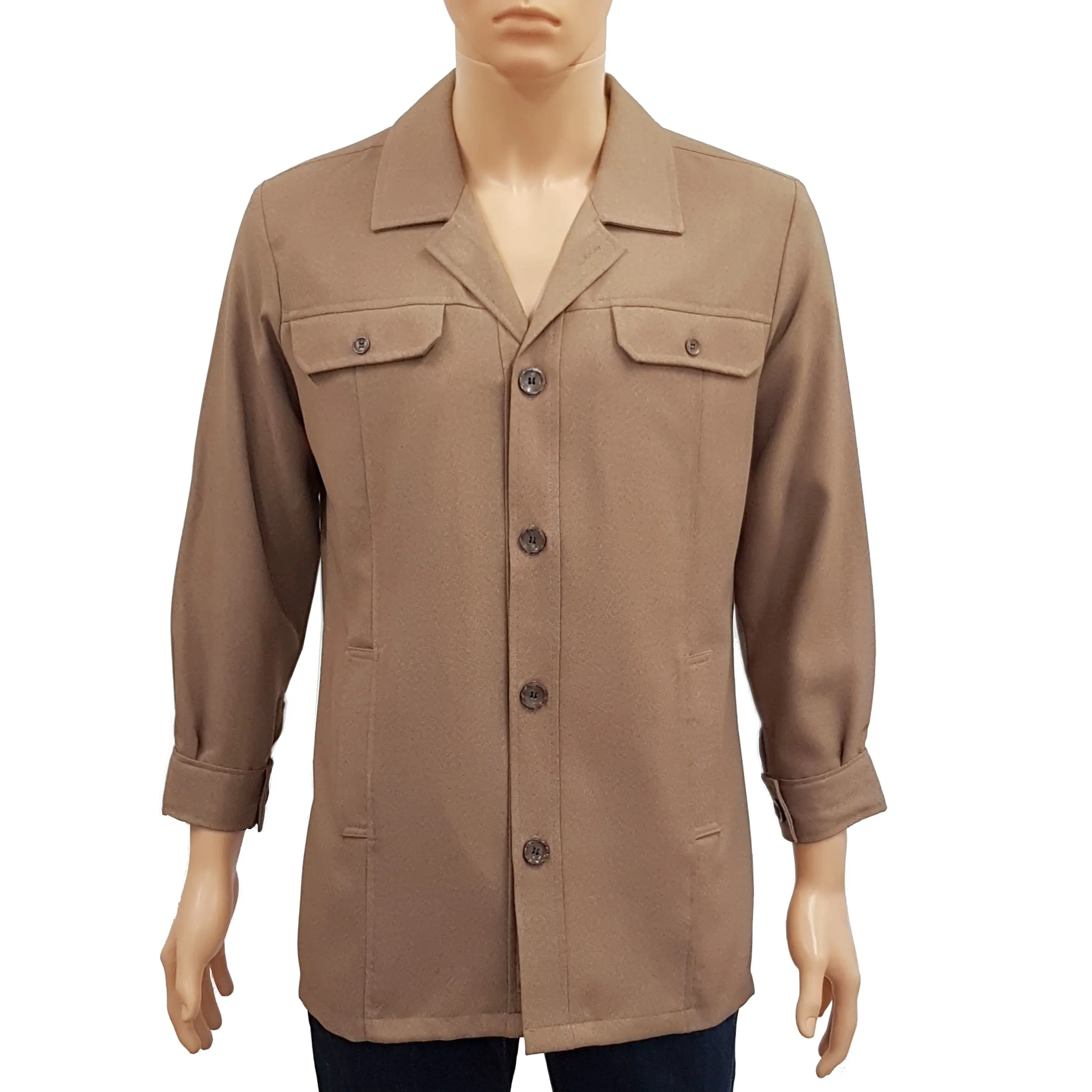 Veste chemise vintage T L  beige marron unisexe