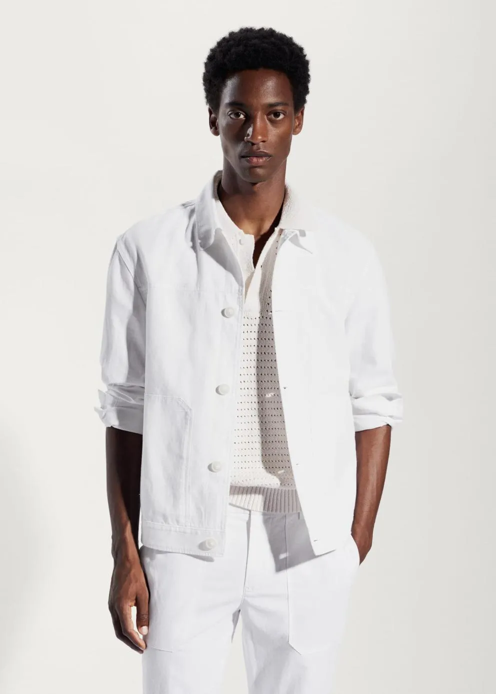 Vestes Et Surchemises | Homme MANGO Veste Coton Et Lin à Poches Blanc