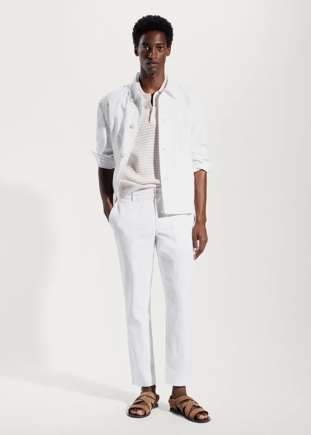 Vestes Et Surchemises | Homme MANGO Veste Coton Et Lin à Poches Blanc